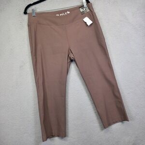 Euro Pants Womens 14 Brown Mocha Capri Pull On Mid Rise Knit Stretch Cropped NEW